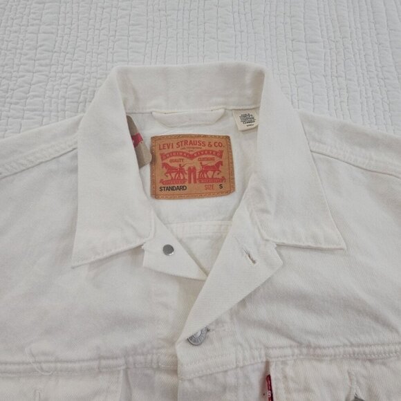 NEW Levi's Jacket Men's Size S White Denim Trucker Biker Jacket 723340292 NWT - Picture 5 of 15